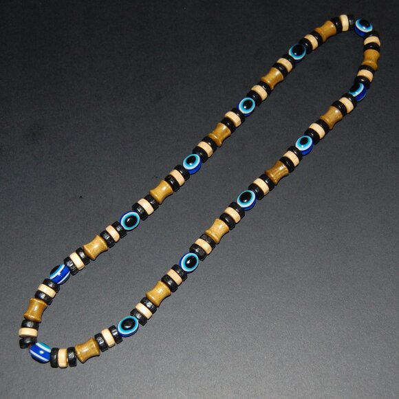 Evil Eye Necklace,Evil Eye Wood Necklace,Fatima Necklace,Good Luck Necklace - Picture 2 of 4